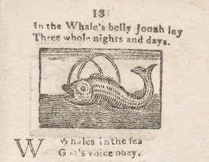Jona in de buik van de walvis, illustratie voor de letter W, uit een 