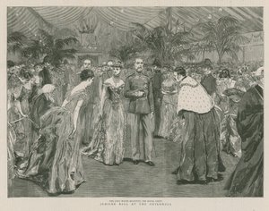 Jubileumbal in de Guildhall, Londen; De Lord Mayor ontvangt het Koninklijk Gezin door English School