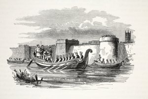 Koning Edgar geroeid door acht koningen op de rivier Dee, 19e eeuw door English School