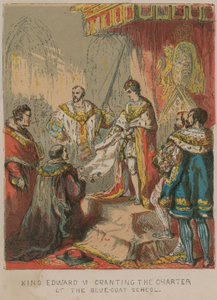 Koning Edward VI verleent het charter van de Bluecoat School door English School