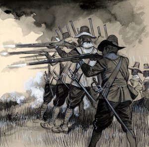 Koning Gustavus Adolphus van Zweden bewapende zijn Zweedse infanterie met een licht musket door English School
