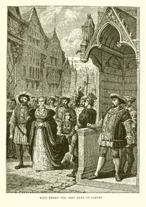 Koning Hendrik VIII ziet Anna van Kleef (gravure)