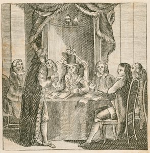 Koning James II ontvangt inlichtingen over de geplande invasie door Willem van Oranje door English School