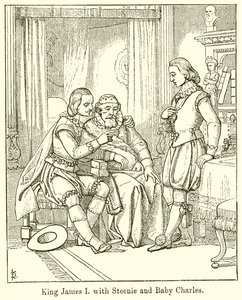 Koning James I met Steenie en Baby Charles door English School