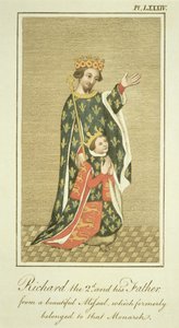 Koning Richard II (1367-1400) met zijn vader Edward (1330-76) de Zwarte Prins, illustratie uit The Complete View of the Dress and Habits of the People of England Volume II, gepubliceerd 1799