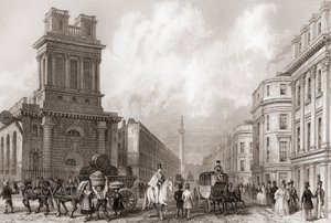 King William Street en St Mary Woolnoth, Londen, Engeland door English School