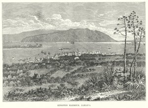 Haven van Kingston, Jamaica (gravure) door English School