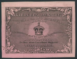 Kirby, Beard en Kirby, Royal Diamond Patent Pins, handelskaart door English School