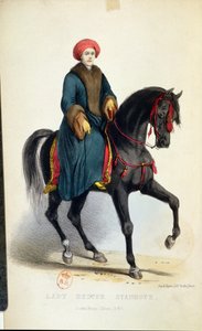 Lady Hester Lucy Stanhope (1776-1839) in Arabische kleding, illustratie uit haar Memoires, Londen, 1845 door English School