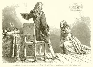 Lady Mary, gravin van Caithness, pleit bij Middleton om toestemming om het hoofd van haar vader te verwijderen
