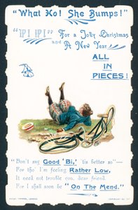 Dame valt van fiets, kerstkaart