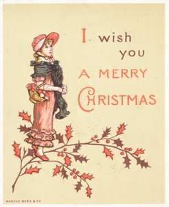 Dame met mand aan arm, kerstkaart door English School