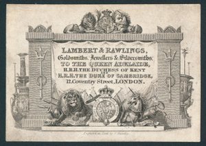 Lambert & Rawlings, goudsmeden, juweliers & zilversmeden, handelskaart door English School