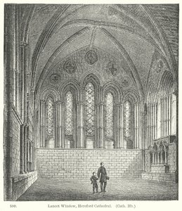 Lancetvenster, kathedraal van Hereford (gravure) door English School