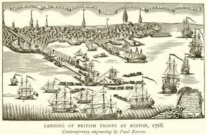Landing van Britse troepen in Boston, 1768 door English School