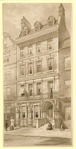 Laatste huis in de hoek van Bedford Square en Adeline Street, Londen