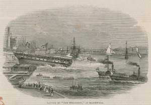 Te water laten van de Wellesley in Blackwall door English School