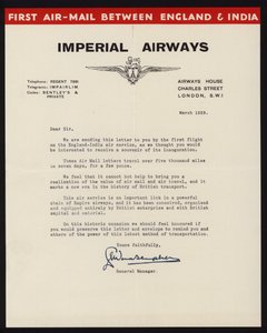 Lancering van de eerste luchtpostdienst tussen Engeland en India door Imperial Airways in maart 1929 door English School
