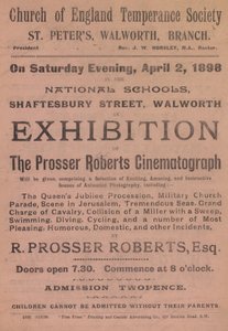 Folder die een tentoonstelling van de Prosser Roberts Cinematograph adverteert door English School