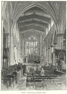Leeds: Het schip, kijkend naar het oosten (gravure) door English School