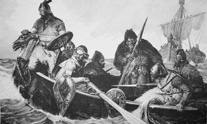 Leif Ericson ontdekt de kust van Vinland het Goede, waarschijnlijk Newfoundland door English School