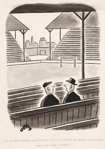 Laat me nog eens kijken naar die Cup Tie-kaartjes die je voor tien pond van die kerel in Soho hebt gekocht, cartoon door John