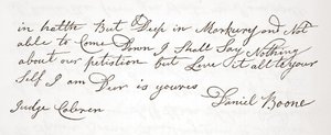 Brief van Daniel Boone aan rechter John Cobren, origineel gedateerd 5 oktober 1809 door English School