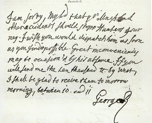 Brief van George II aan de hertog van Newcastle, 1759, gepubliceerd in 