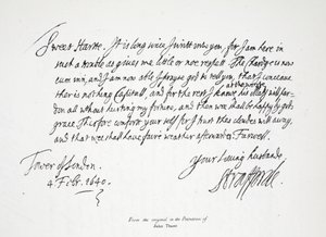 Brief van Lord Strafford aan zijn vrouw, vanuit de Tower of London, 4 februari 1640