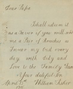 Brief van William Fisher (handtekening) door English School
