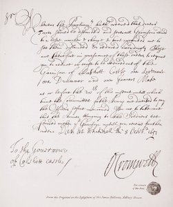 Brief aan de gouverneur van Calshott Castle van Oliver Cromwell, 1651, facsimile van het origineel in het bezit van Sir James Fellowes, Adbury House