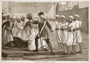 Luitenant Flints Dappere Daad, illustratie uit Cassells Geïllustreerde Geschiedenis van India door James Grant, uitgegeven 1879 door English School