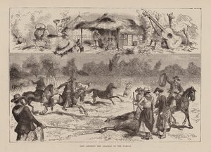Het leven tussen de Guachos van de Pampas (gravure) door English School