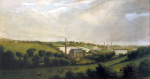Linnenfabriek in Chapelizod, nabij Lucan, Dublin, Ierland, c.1840