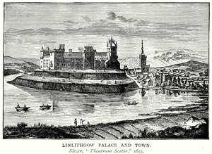 Linlithgow Paleis en Stad (gravure) door English School