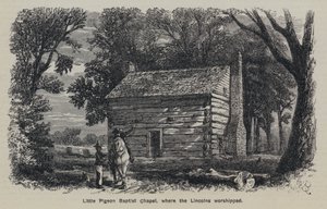 Little Pigeon Baptist Chapel, waar de Lincolns aanbaden (gravure) door English School