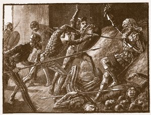 Llewelyns laatste gevecht, illustratie uit Cassells Geïllustreerde Geschiedenis van Engeland door English School