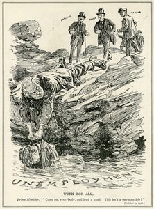Lloyd George vertelt werkgevers, bankiers en arbeiders samen te werken om werkloosheid te verslaan, 1921 door English School
