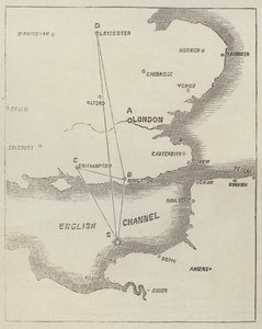 Locatie van de recente Grote Meteoor (gravure) door English School