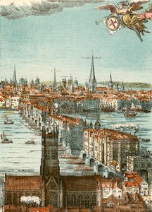 London Bridge (ingekleurde gravure) door English School