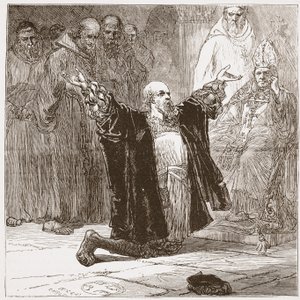 Lord Cobham voor de Bisschoppen, illustratie uit De Geschiedenis van het Protestantisme door James Aitken Wylie, 1878 door English School