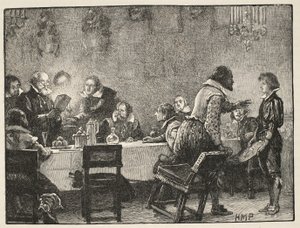 Lord Monteagle en de waarschuwingsbrief over het Kruitplot, illustratie uit Cassells Geïllustreerde Geschiedenis van Engeland door English School