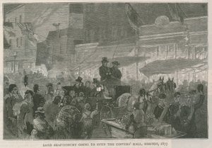 Lord Shaftesbury opent de Costers Hall, Hoxton, Londen, 1875 door English School