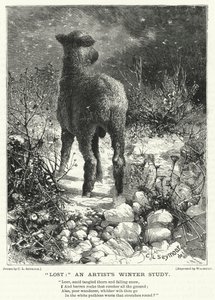 "Verdwaald," een winterstudie van een kunstenaar (gravure) door English School