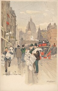 Ludgate Hill, Londen, krantenjongen door English School