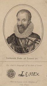 Ludovick Hertog van Lenox; portret en handtekening door English School