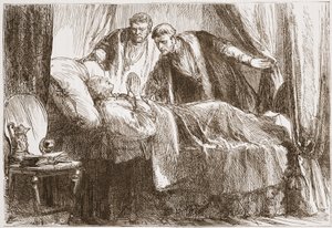 Luther op zijn sterfbed, illustratie uit De Geschiedenis van het Protestantisme door James Aitken Wylie, gepubliceerd in 1878