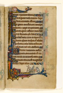 MS 1-2005, fol. 15r: Een haas en een hond die een orgel bespelen, marginaal decor uit de Macclesfield Psalter, Gebruik van Sarum, Oost-Anglia, c.1330 door English School