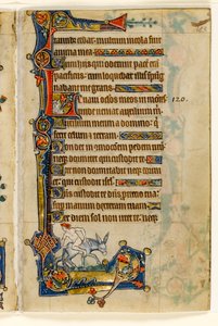 Een man die achteruit rijdt, marginale decoratie uit de Macclesfield Psalter, Gebruik van Sarum, Oost-Anglia, ca. 1330