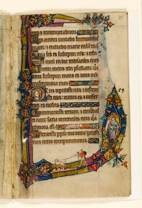 MS 1-2005, fol. 85r: Een boeteling met hond, marginaal decor uit de Macclesfield Psalter, Gebruik van Sarum, Oost-Anglia, c.1330 door English School